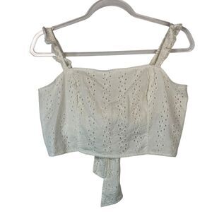 Hollister White Eyelet Tie Crop Top Ruffle Strap Tank M Coquette‎ Soft Girl Boho